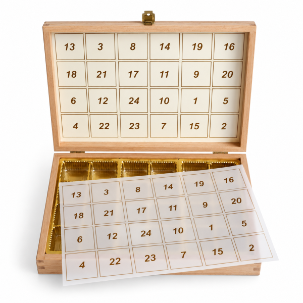 Adventskalender Holzkiste Pralinen